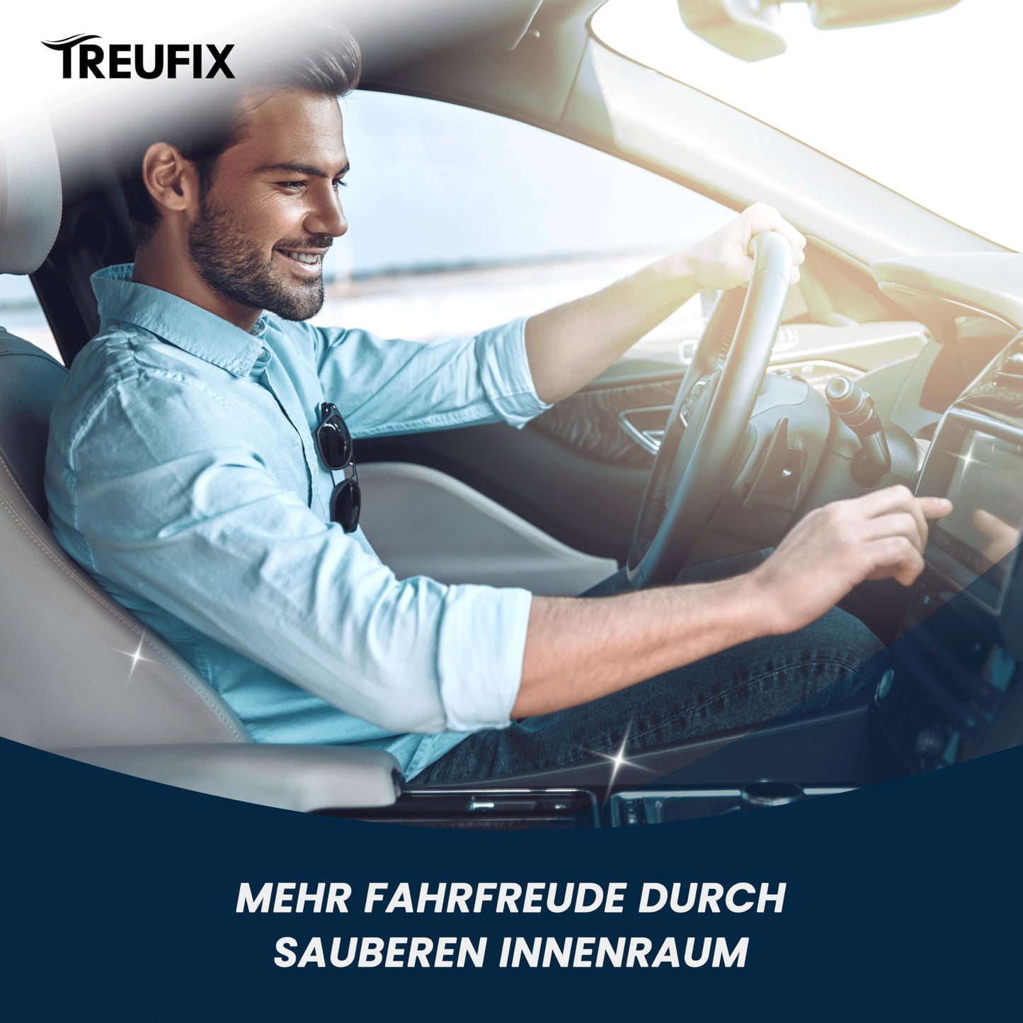 Treufix - Auto Innenraum Reiniger und Cockpitpflege Auto [Profi Set inkl. Polsterbürste & Mikrofasertuch] Polsterreiniger Auto für Display, Armaturen, Sitze, Lenkrad u.v.m 500ml - Made in DE