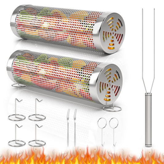 "Grillvergnügen neu definiert: 2x Edelstahl Grillkorb für perfekte BBQ-Action!"