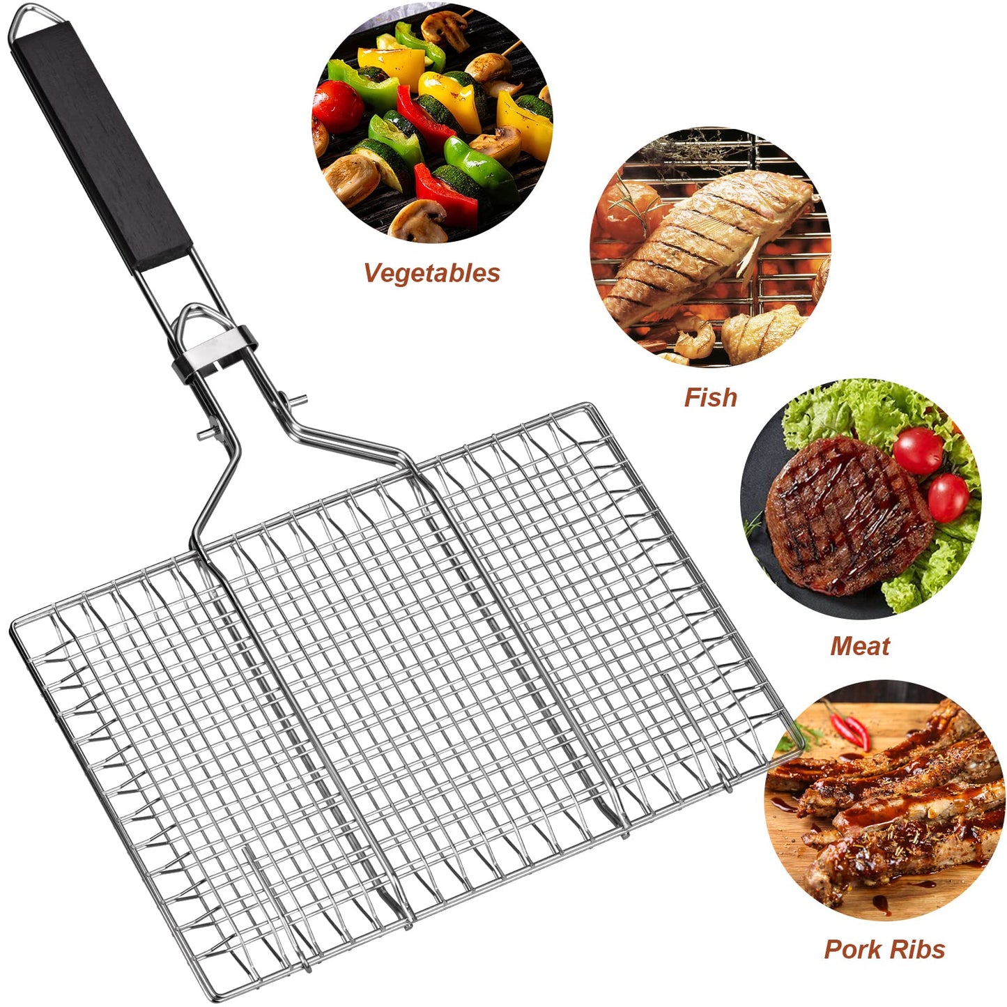 "Grillzeit Deluxe: Faltbarer Edelstahl-Grillkorb für Fisch & Gemüse"