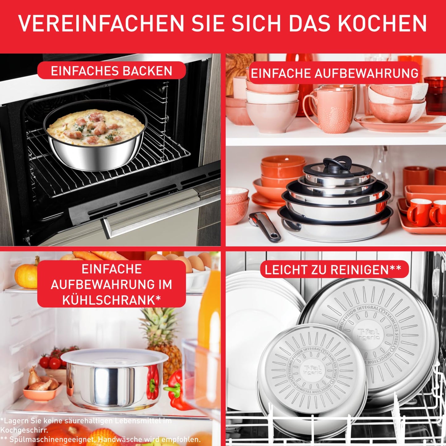 Tefal Ingenio Preference On 4-teiliges Kasserollenset, Edelstahl Topfset mit abnehmbarem Griff
