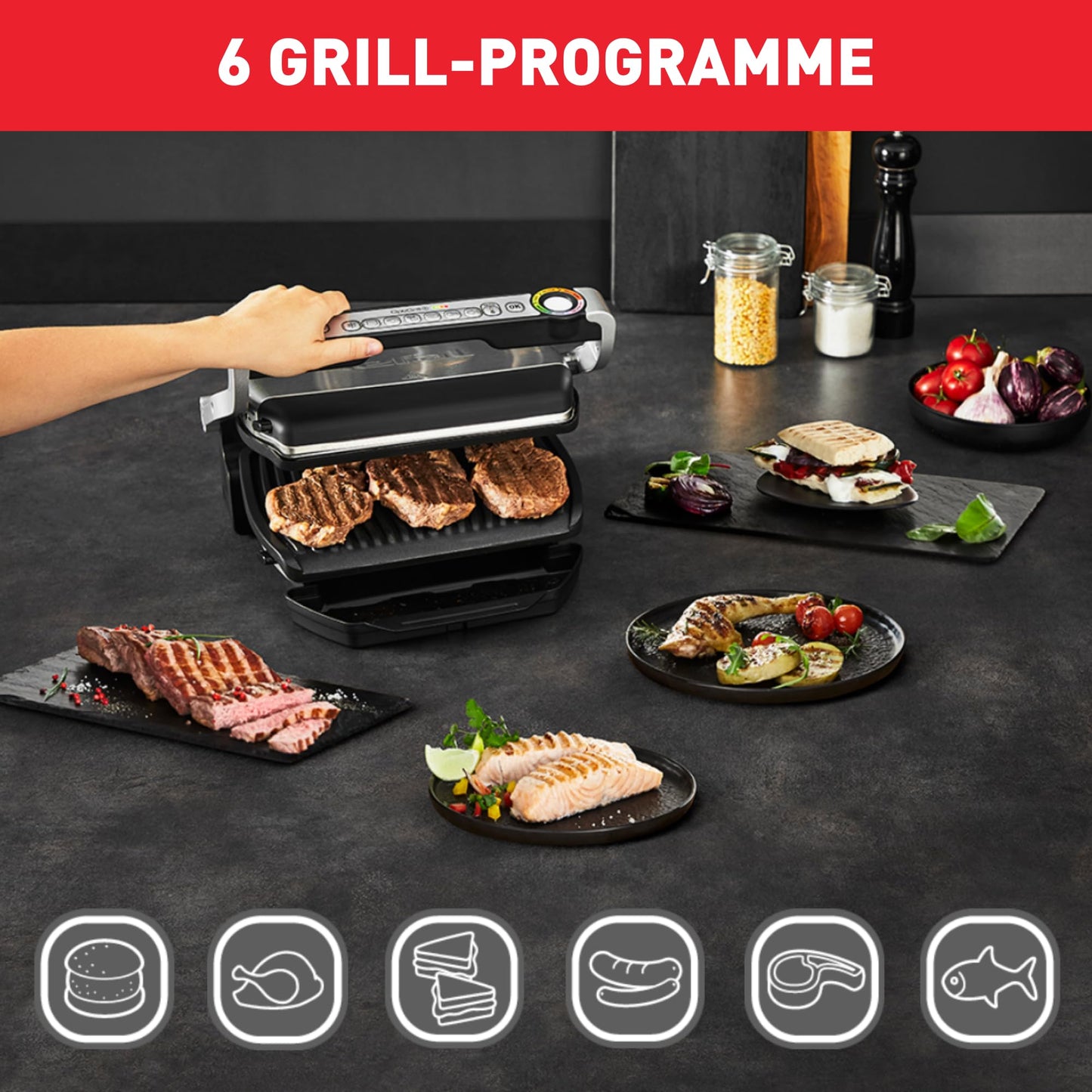 "Perfekte Grillergebnisse: Edelstahl Kontaktgrill mit 6 Programmen für Genuss"