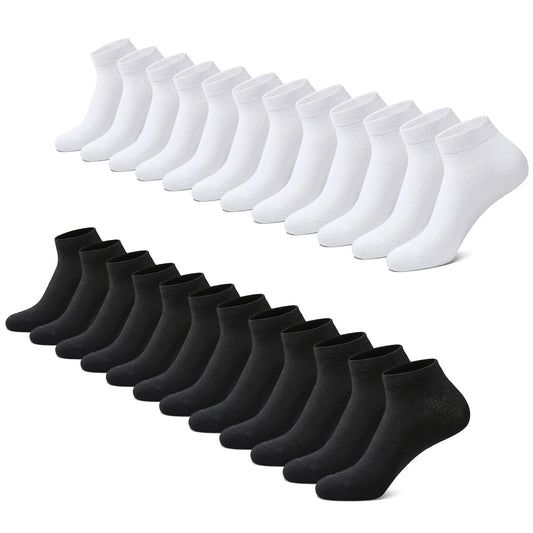"Bequeme Baumwoll-Sneaker Socken: 12 Paar in Schwarz-Weiß für optimalen Tragekomfort"