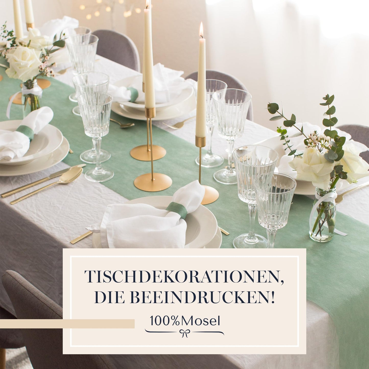 Vlies Tischläufer Eukalyptus Grün (30 cm x 25 m) – Farbige Tischdeko für Feste