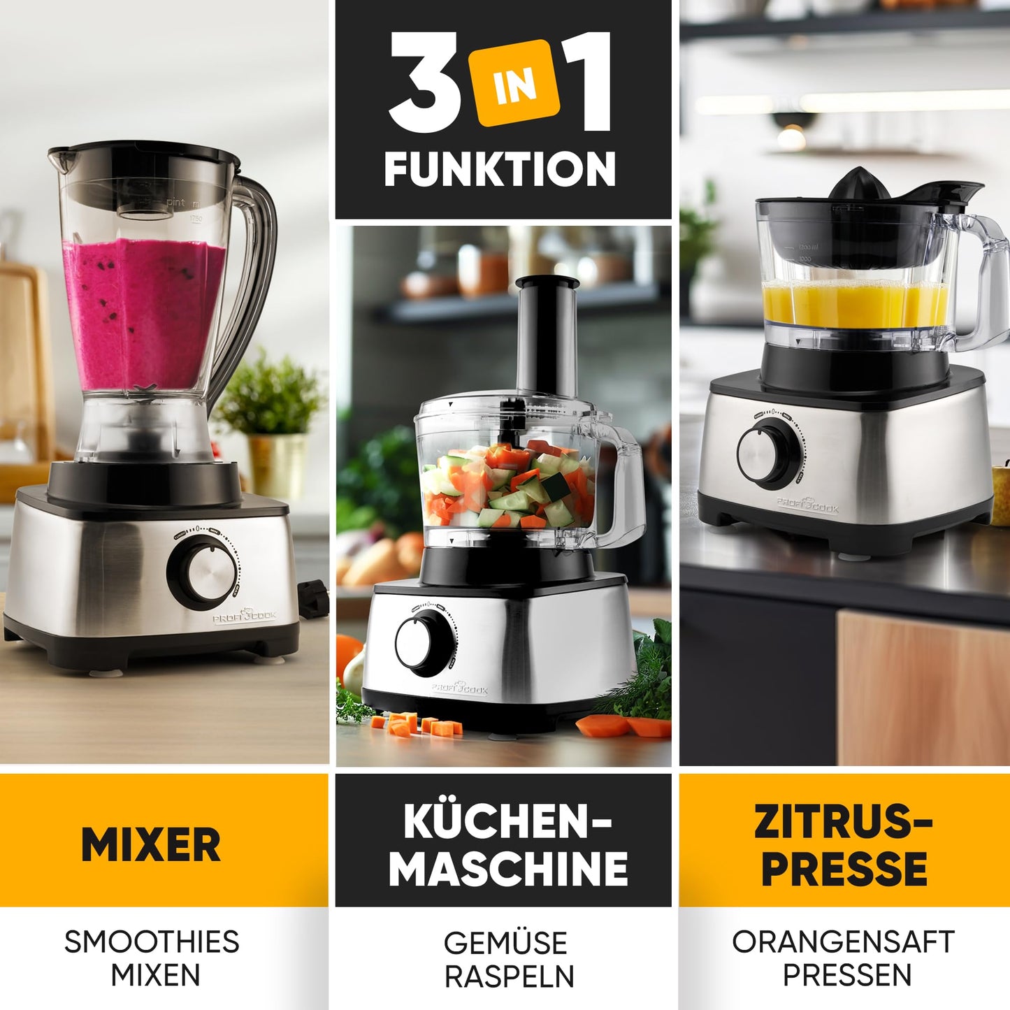 "Meisterhafte Küchengenüsse: Multifunktionale 3in1 Küchenmaschine, 1200W"