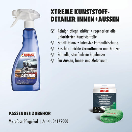 SONAX XTREME KunststoffDetailer Innen + Außen (500 ml) Reinigung, Pflege und Schutz für das gesamte Fahrzeug | Art-Nr. 02552410