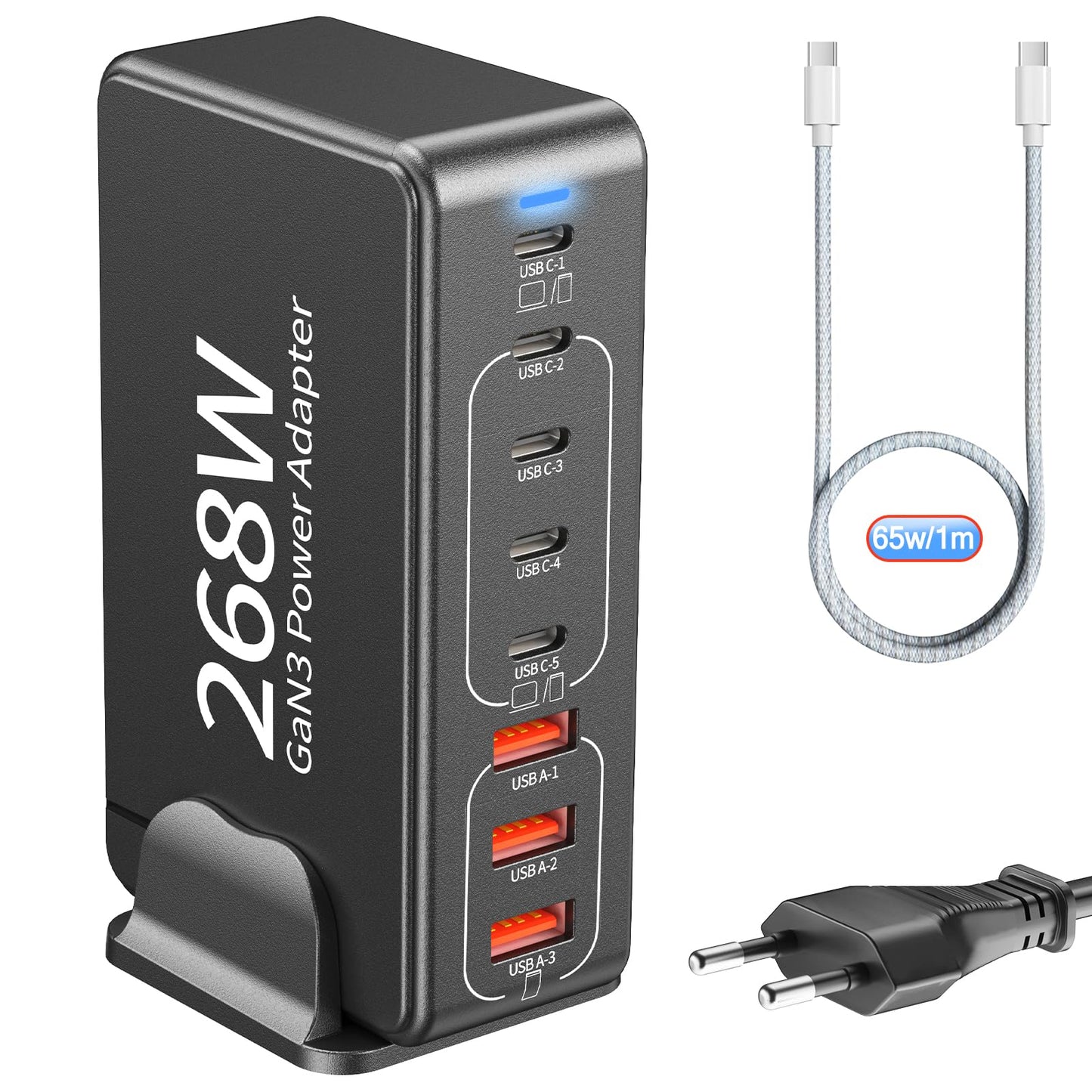 "Power für alle: 8-fach USB-Ladegerät in Schwarz für schnelles Laden"