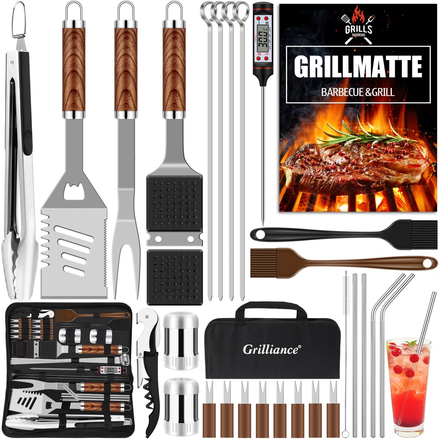 "Grillspaß Deluxe: 30-teiliges BBQ Werkzeugset mit stilvoller Tragetasche"