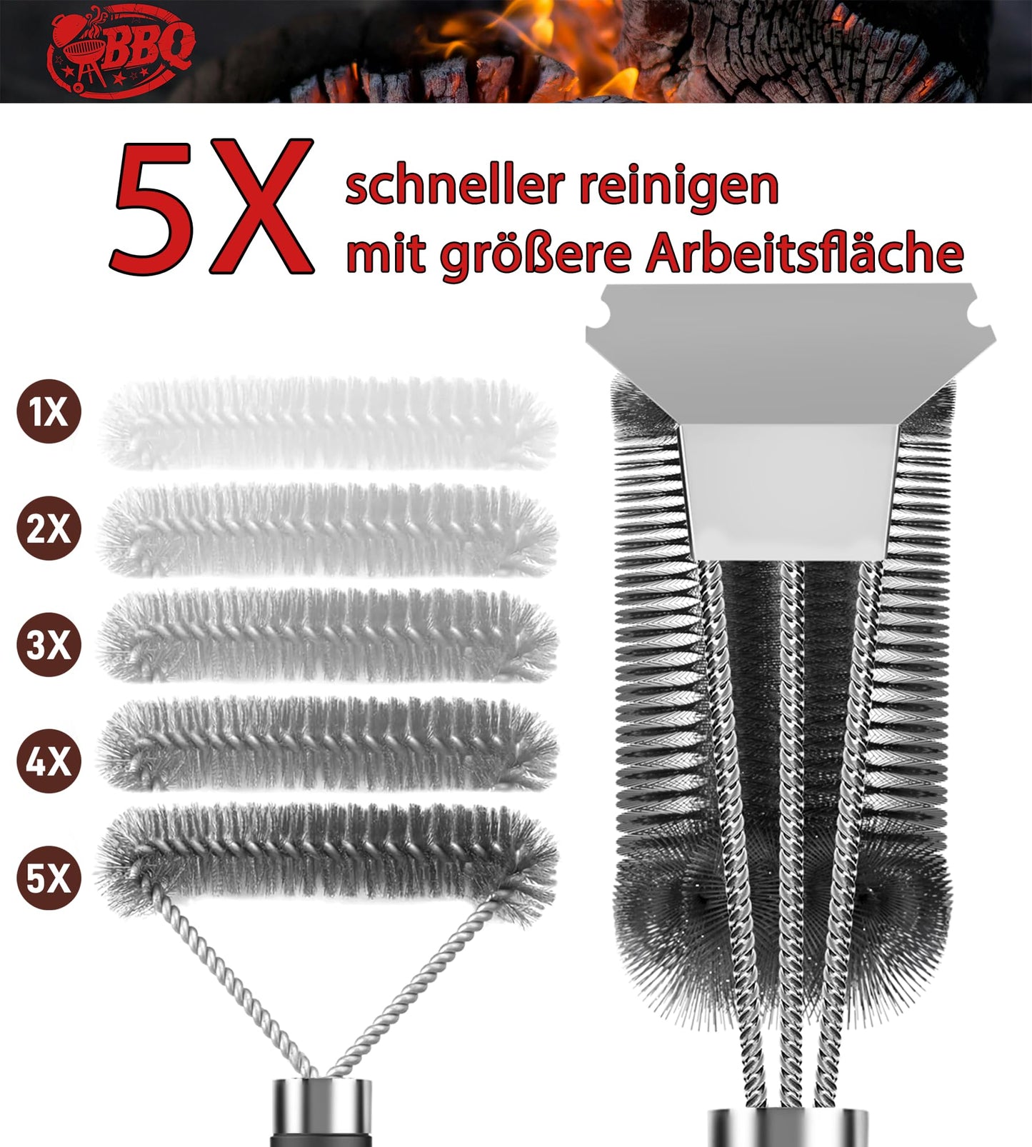 "Effektive Reinigung: 3in1 Grillbürste mit Edelstahl-Schaber in Schwarz"