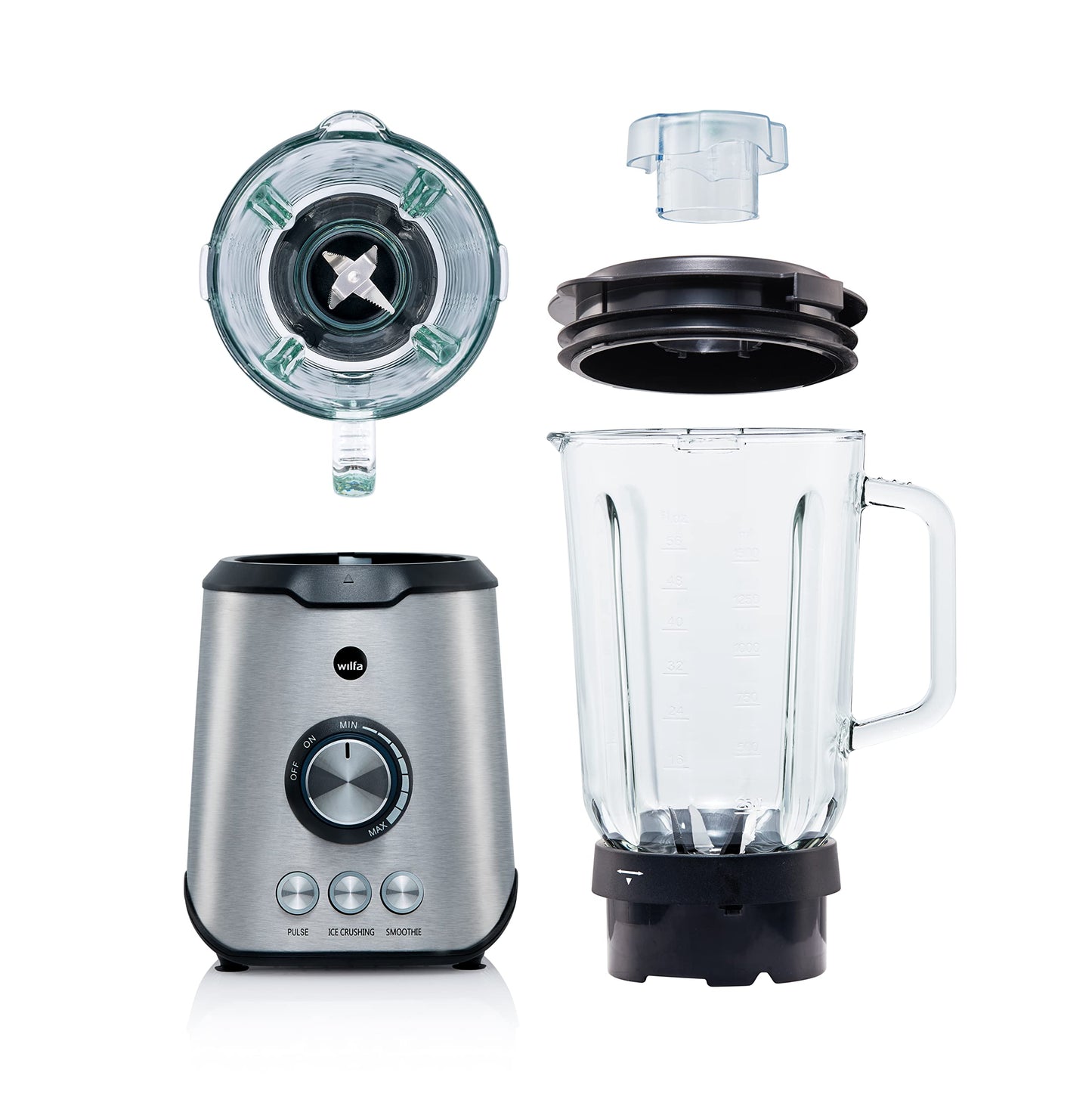 "Leistungsstarker Mixer: 1,5l Glaskrug für perfekte Smoothies, silber"