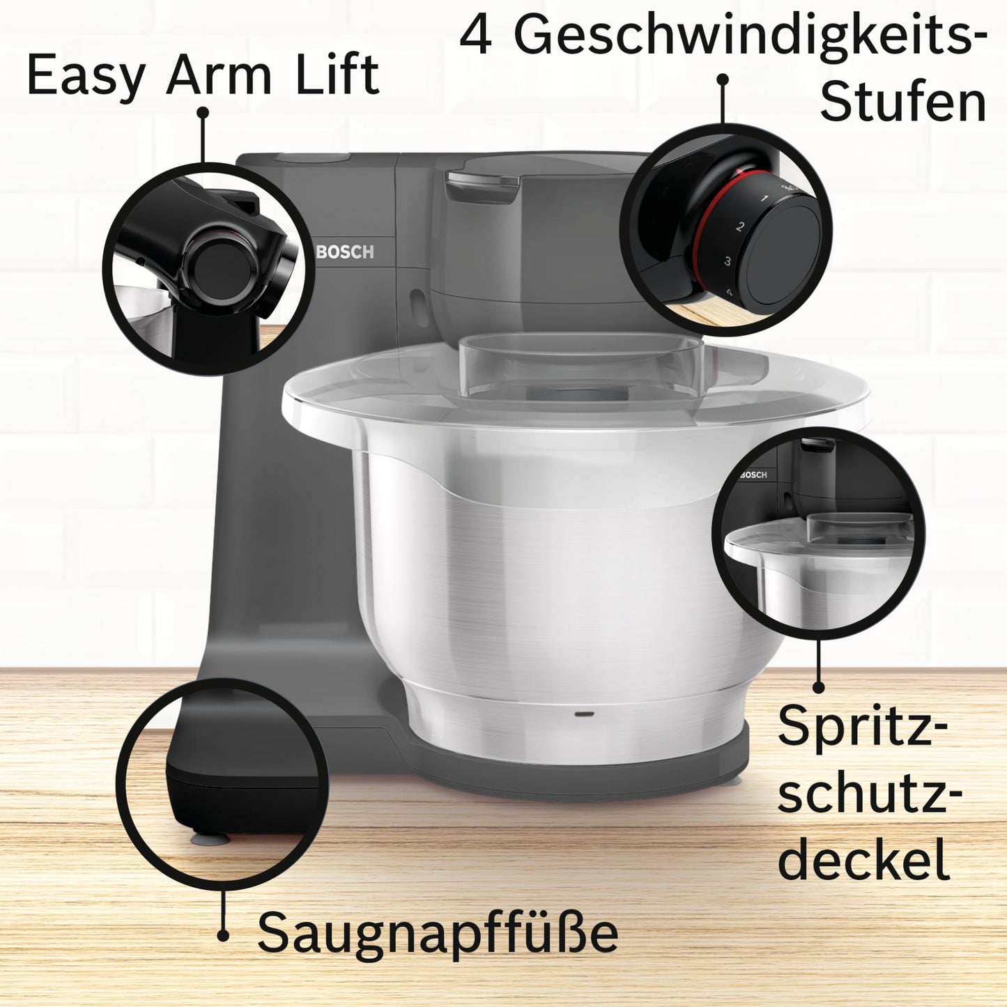 "Küchenzauber: Kompakte schwarze Küchenmaschine mit 3,8L Edelstahl-Schüssel"
