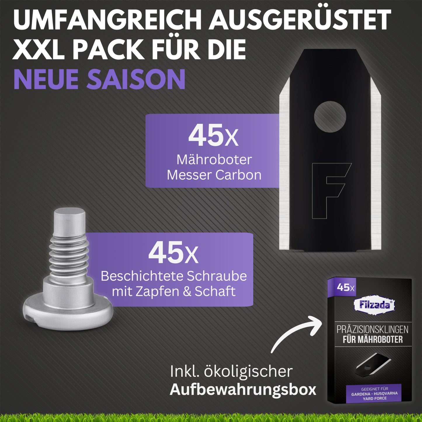 Filzada Mähroboter Messer Carbon - 45 Stk - Höchste Kompatibilität