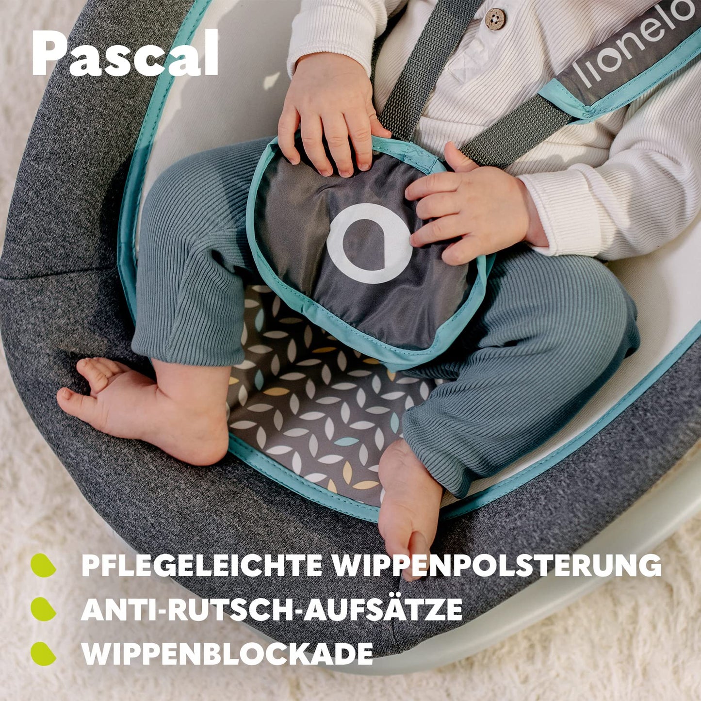 "Sanfte Vibration & Melodien: Komfortable Babywippe in modernem Grau"