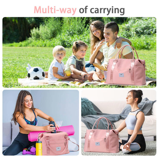 FIORETTO Damen Reisetasche Sporttasche Handgepäck Weekender Bag Schwimmtasche Wasserdicht Travel Bag Duffle Bag Fitnesstasche Trainingstasche für Damen Rosa Large