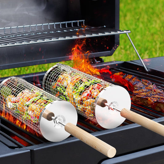 "Erleben Sie BBQ neu: 3-teiliges Grillkorb-Set mit praktischem Rollendesign"