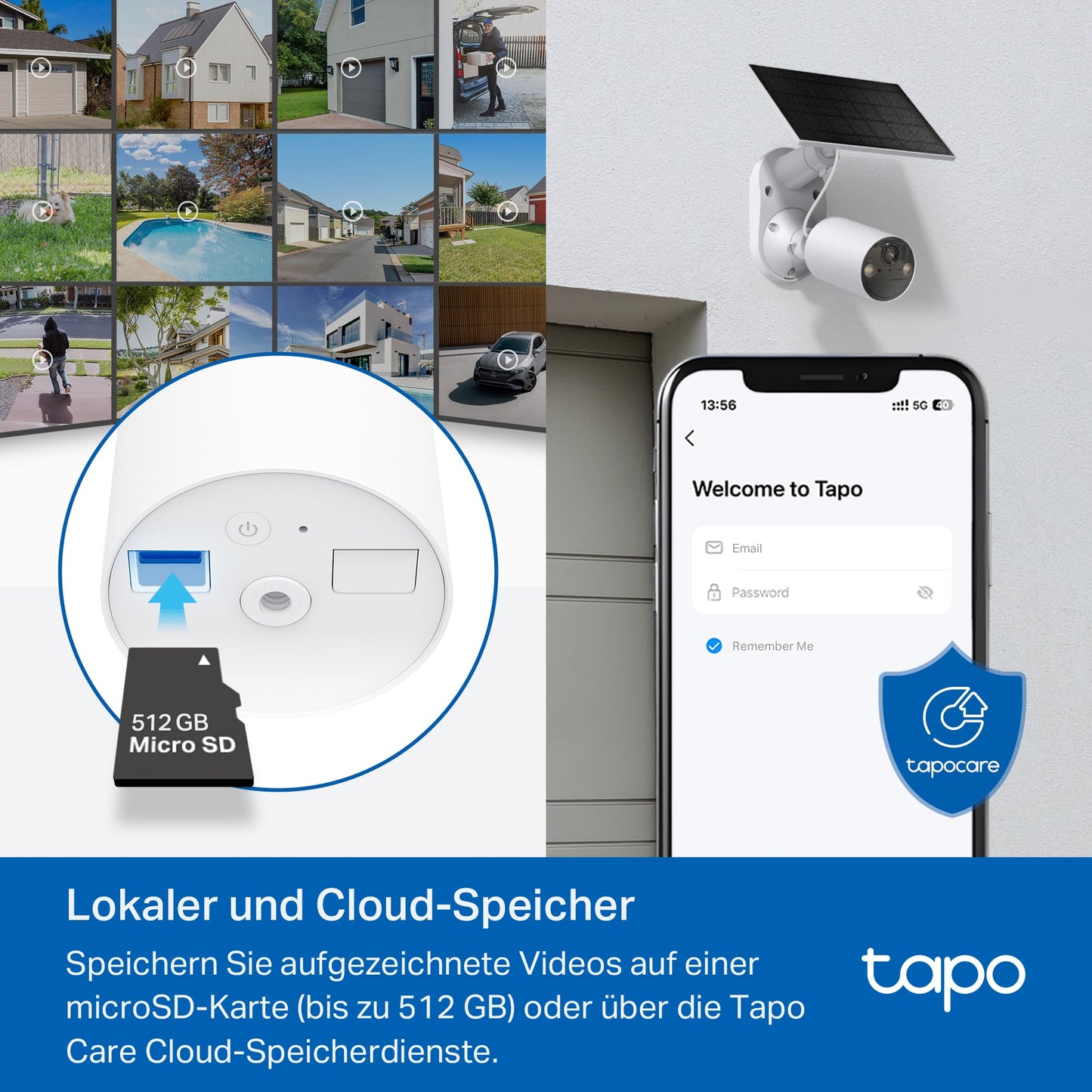 Tapo C410 KIT Solar Überwachungskamera Aussen Akku, 2K 3MP, Farbnachtsicht, MicroSD-Speicher, 6400-mAh Nicht entfernbarer Akku, Zwei-Wege-Audio, Personenerkennung, Alexa&Google Assistant, 2,4 GHz