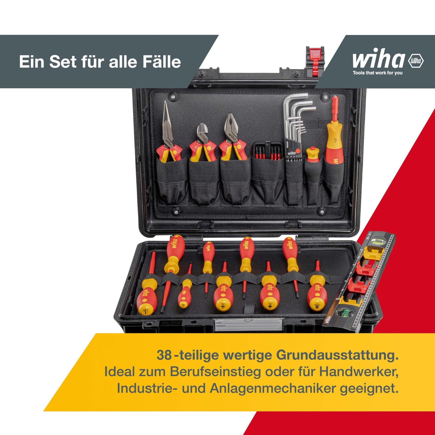 "Perfekte Grundausstattung: 38-teiliges Werkzeugset für Elektriker im Koffer"