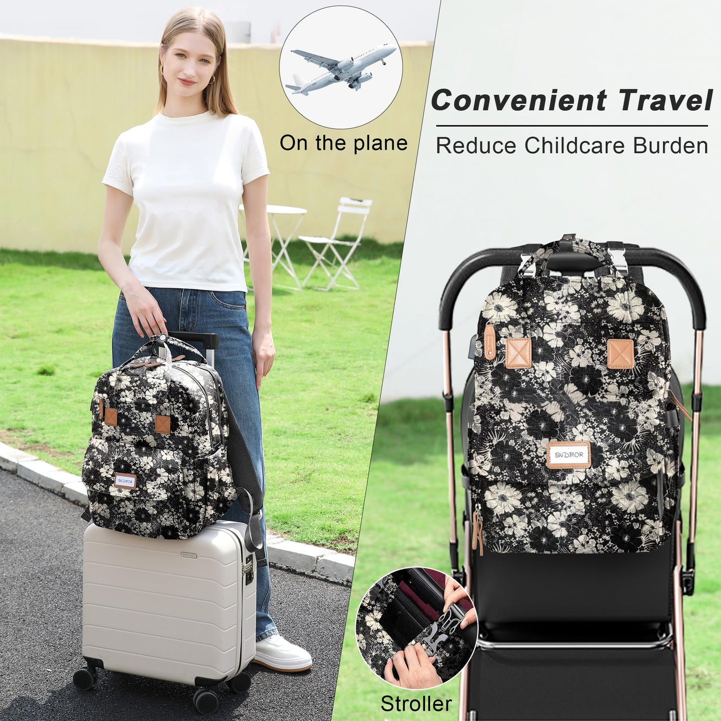 "Multifunktionaler Rucksack in Blumenoptik: Praktisch für Reisen & Einkäufe!"